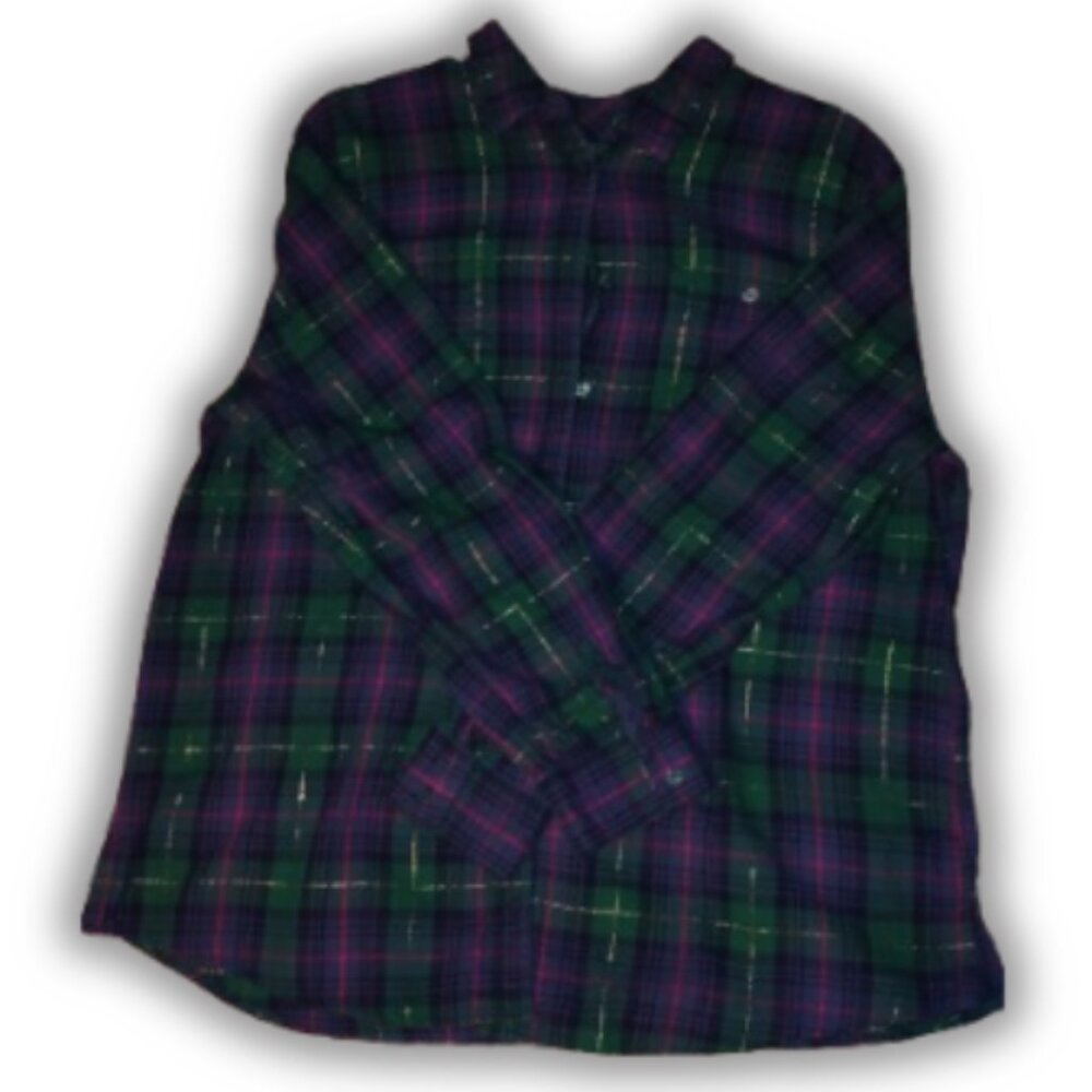 ST JOHN'S BAY XXL Green & Purple Flannel with Gold Accents